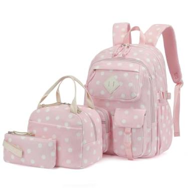 Imagem de 3 peças de mochila escolar de veludo cotelê para meninas, conjunto de mochilas escolares de grande capacidade com lancheira e bolsa de lápis, Bolinhas de veludo cotelê, Large, Casual