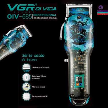 Imagem de Cortador De Cabelo Profissional 2500mah Visor Led 8 Pentes VGR OIV-685