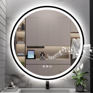 Imagem de S'bagno Espelho Redondo De Banheiro Com Led 32'' E Luzes, Parede Para Penteadeira, Antiembaçante, Regulável Continuamente, 3 Cores, Vidro Temperado Iluminação Maquiagem