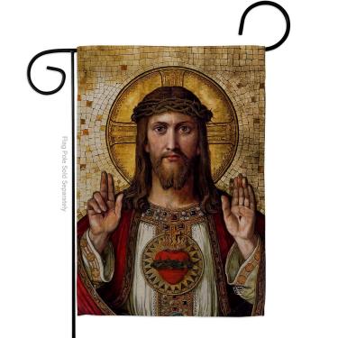 Imagem de Banquete do Sagrado Coração de Jesus Tela Bandeira Quintal Decoração de Parede Cartaz de Casa Varanda Sala Religiosa Tapeçaria Fé Dia dos Pais Cemitério Decorações para Quintal Cemitério Presentes