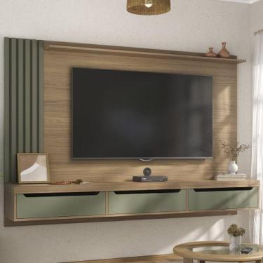 Imagem de Painel Tv 75 Pol e Bancada Suspensa Vale Carvalho/Menta A09 - Mpozenat