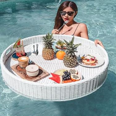 Imagem de Bandeja Flutuante Bandeja Redonda Para Flutuadores De Piscina, Para Bancos De Areia, Spas, E Festas, Piscina Servindo Bebidas, Brunch, Comida Na Mesa Freática, White, 60cm
