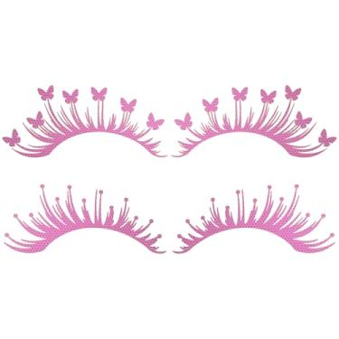 Imagem de beinkmake 2 pares de adesivos de cílios brilhantes de farol de carro rosa de alta intensidade refletivo à prova d'água segurança engraçado decoração de pálpebras automotivas para carro caminhão farol