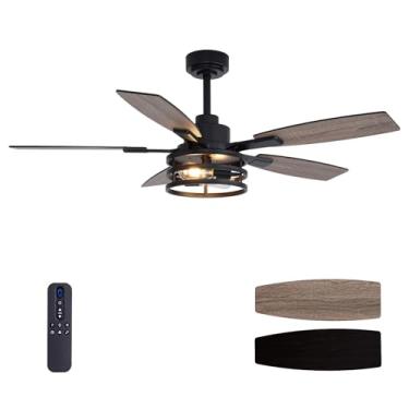 Imagem de LuminFan Ventiladores De Teto De 52 Polegadas Com Luzes E Controle Remoto, Ventilador De Teto Estilo Fazenda Para Quarto, Sala De Estar E Pátio, Ventilador De Teto Com Gaiola Preta Para Ambientes In
