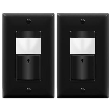 Imagem de TOPGREENER Motion Sensor Switch, PIR Sensor with Ambient Light Level, Occupancy & Vacancy Modes, No Neutral Required, Ground Wire Required, 5A 150W LED/CFL Single Pole, TDOS5-JM-BK-2PCS, Black, 2 pack