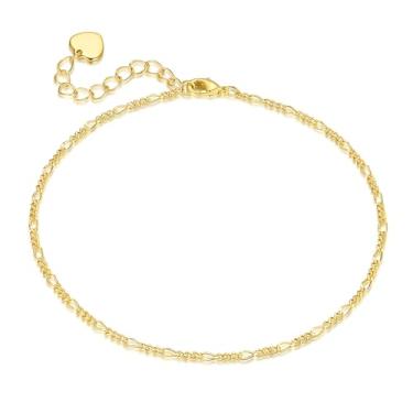 Imagem de MELELIFE Tornozeleira de ouro 14K para mulheres, corrente de elos de ouro fino, correntes fígaro