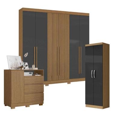 Imagem de Guarda Roupa Casal 2030230 Com Multiuso New 2000192 Atacama Grafite E Cômoda 2014143 Atacama - Aramóveis