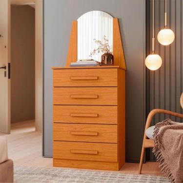 Imagem de Cômoda New Veneza 5 Gavetas com Espelho Albatroz, CINAMOMO