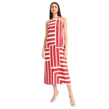 Imagem de Donna Morgan Vestido longo feminino sem mangas com corte frente única, evento, festa, encontro, convidada, Creme/Vermelho Verdadeiro, 38