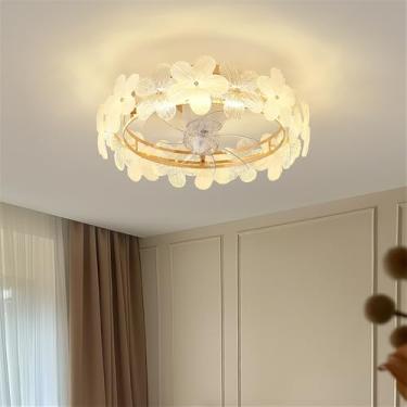 Imagem de OUFULA Ventilador de quarto moderno com luz LED para sala de estar, restaurante, quarto infantil, estudo, vila, ventilador elétrico com controle remoto LED (A C D50CM)