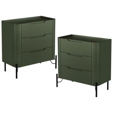 Imagem de Kit 02 Mesas De Cabeceira Orgânica 3 Gavetas Pés Industrial Preto Blis