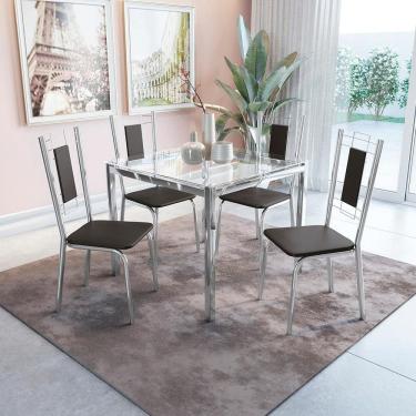 Imagem de Conjunto Mesa Reno Tampo de Vidro Incolor Com 4 cadeiras Cromada/Preto