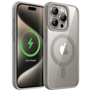 Imagem de JETech Capa Magnética para iPhone 15 Pro Max 6,7 Polegadas Compatível com MagSafe, Case Protetora, Moldura de TPU Fosco, Capinha Parte Traseira Transparente Antiarranhões (Titânio Natural)