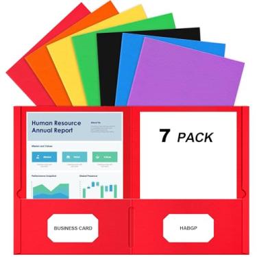 Imagem de HABGP Duas pastas de bolso, pacote com 7 pastas de papel com bolsos para papel tamanho carta de 21 x 27 cm, pastas de arquivo de 7 cores sortidas com bolsos e compartimentos para cartões de visita