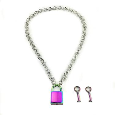 Imagem de Destiny Love Colar gargantilha com cadeado e duas chaves com caixa preta para mulheres e homens, Metal