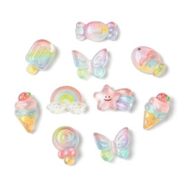 Imagem de UR URLIFEHALL 48 peças, 8 estilos, pingentes de resina plana de sorvete, fofos, arco-íris, borboleta, doces, cabochão, acessórios para decoração de capa de celular com clipe de cabelo faça você mesmo