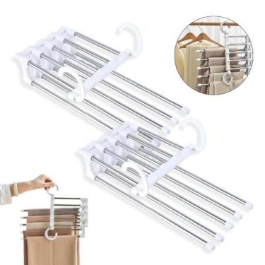 Imagem de Kit 2 Cabide Para Calças 5 Em 1 Retrátil Organizador Multifuncional In