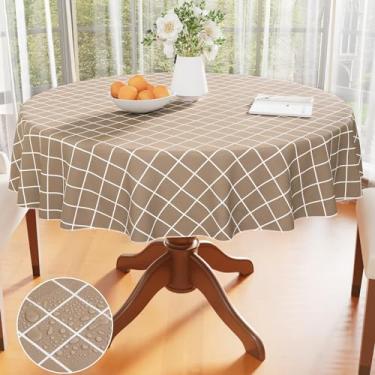 Imagem de Spotjoy Toalha de mesa redonda, toalhas de mesa de vinil à prova d'água com suporte de flanela, capa de mesa xadrez de plástico lavável para jantar, piquenique, interior e exterior (redondo de 152 cm,