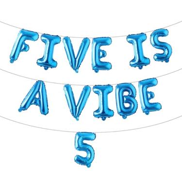 Imagem de Five is a Vibe Decorações de 5º aniversário Balões de alumínio descolados para festas hippie retrô dos anos 60, 70, cinco anos, lembrancinhas de festa descoladas (CINCO IS A VIBE 5 azul)