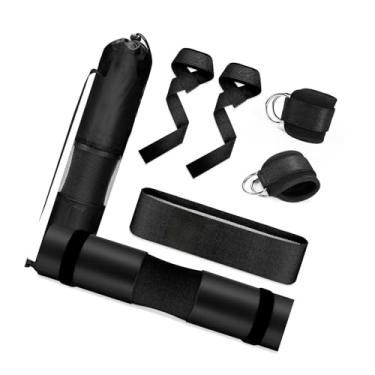 Imagem de simhoa Conjunto de almofadas para agachamento com barra, proteção para pescoço, ombros e tornozelos, almofada para barra de impulso do quadril, Preto