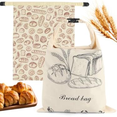Imagem de Pacote com 2 sacos de pão de fermento para pão caseiro, saco de pão de cera de abelha de algodão reutilizável armazenamento encerado portátil saco de linho de cera de abelhas naturais mantém fresco