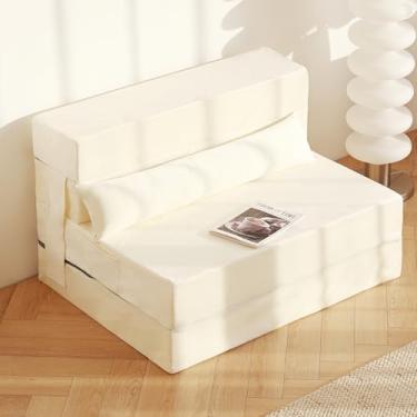 Imagem de Tiita Sofá-cama dobrável, cadeira futon dobrável de tamanho duplo com travesseiro, colchão dobrável para quarto de hóspedes, sala de estar, bege