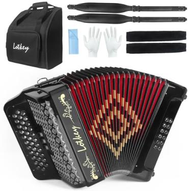 Imagem de Lotkey Acordeão diatônico de 34 teclas, acordeões de celuloide multitons 3412 mais altos e claros do que plástico para adultos, iniciantes, profissionais com bolsa atualizada, alças, protetor de pulso