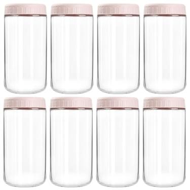 Imagem de Recipientes de aveia noturnos com tampas, potes de vidro de 680 g com tampas, 8 peças, rosa, frascos de vidro de boca larga para salada, iogurte, lanches, preparação de refeições