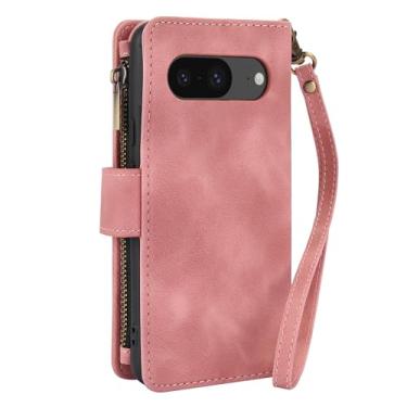 Imagem de Dteck Capa para Google Pixel 8A (15,5 cm) versão 2024, capa carteira protetora de couro PU com compartimentos para cartões/bolsos, capa dobrável portátil e leve com alça de ombro, rosa
