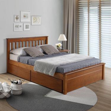 Imagem de Conjunto Cama Casal Inglesa com Dois Gavetões em Madeira Maciça Mv Outlet