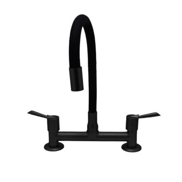 Imagem de Torneira Cozinha Flexível Misturador Color Tubo Preto Black Mesa Bancada Metal Luxo