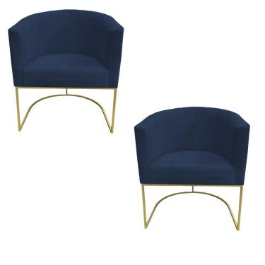Imagem de Kit 02 Poltronas Paola Base De Ferro Sued Azul Marinho D'classe Decor