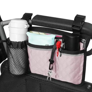 Imagem de SHIFANQI Bolsa para cadeira de rodas com suporte de copo, acessórios para cadeira de rodas, bolsa lateral para apoio de braço, bolsa com vários bolsos para cadeiras de rodas elétricas, andadores