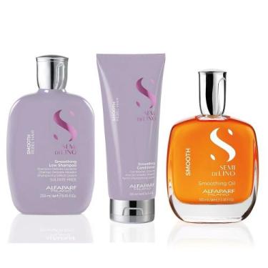 Imagem de Kit Banho de Brilho Alfaparf Semi di Lino Smooth Pequeno