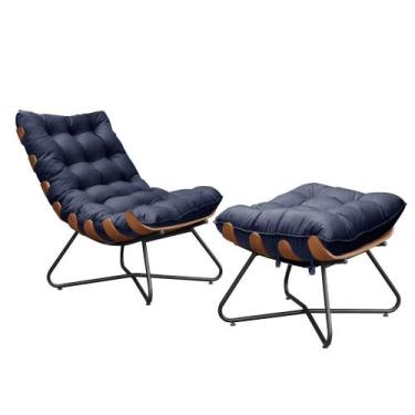 Imagem de Poltrona Com Puff Costela Madeira Eva King Lar Azul - Metal Móveis