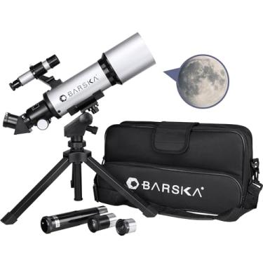 Imagem de BARSKA Telescópio refrator Starwatcher 400 x 70 mm com tripé de mesa e estojo de transporte