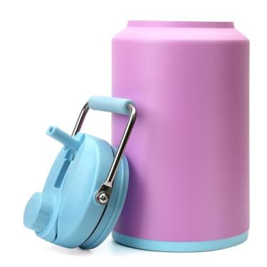 Imagem de Tronco Garrafa de água de 1 galão, garrafa de água grande de aço inoxidável com isolamento a vácuo de parede tripla de 3,6 g com tampa e bico de palha, mantenha frio por 48 horas, alça superior, à