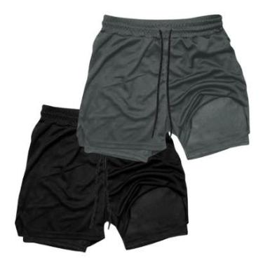 Imagem de Kit 2 Shorts Esportivo Térmicos 2 em 1 com Bolso Funcional e Porta-Toalha-Masculino