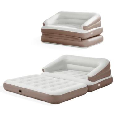 Imagem de TXZ outdoor Colchão de ar de tamanho completo para colchão inflável portátil e inflável, sofá-cama com parte superior flocada, sofá de ar duplo para acampamento de barraca (cinza)