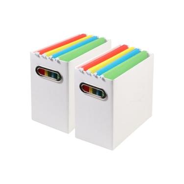 Imagem de Tcbelosion Caixa organizadora de arquivos dobrável com alça, organizador de arquivos para casa ou escritório, pequena caixa de arquivos portátil (2 pacotes, branco)