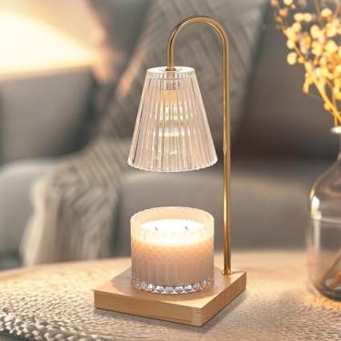 Imagem de Sheffield Home Lâmpada para aquecer velas de vidro – Vidro canelado dourado, vela sem chama de 35 cm e derretidor de cera para fragrância de longa duração – Aquecedor decorativo elegante para casa ou