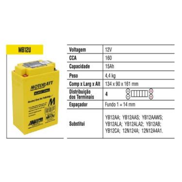 Imagem de Bateria Motobatt Mb12u Yamaha Xv Virago 535 Subs. Yb12aa