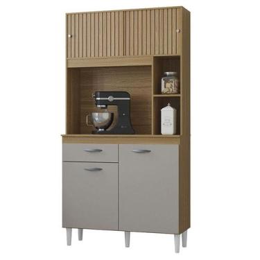 Imagem de Armário Para Cozinha Kit Duda 90 cm Damasco Ripado Off White- Poquema 