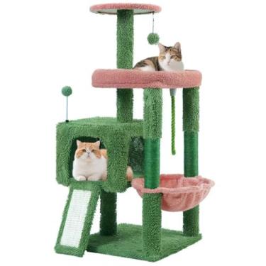 Imagem de TWDEPART Árvore para gatos - Torre de atividade de escalada em vários níveis para gatos e gatinhos com tábua de arranhar, grande (95 cm A) - verde