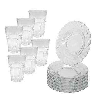 Imagem de Jogo de 6 Peças Pratos Fundo 6 Peças Copo Boston Vidro Jantar Transpar