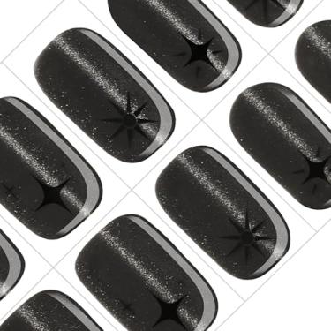 Imagem de GelMala Pregos de gel semicurados Black Cat Eye Halloween Vibes Tiras de unhas semicuradas, de longa duração, fáceis de aplicar e remover - Tiras de esmalte de gel para unhas pretas (Sirius)