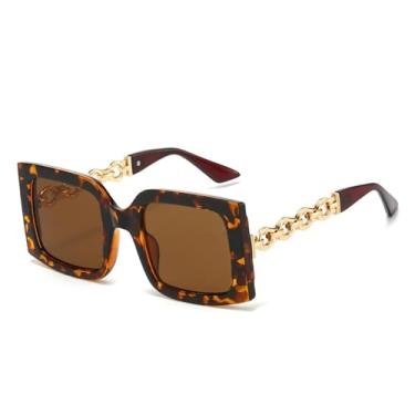 Imagem de JRLLFD Óculos de sol femininos de luxo com armação de corrente e lentes degradê Uv400 (leopardo)