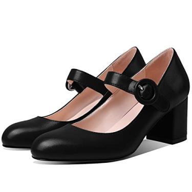 Imagem de MOOMMO Sandálias femininas clássicas de salto Mary Jane, salto alto, tira no tornozelo, fechada, bico redondo, salto grosso, salto alto, confortável, festa de casamento, noite, salto médio, básico