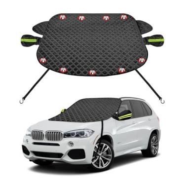 Imagem de Kewucn Capa de neve para para-brisa de carro, 165 cm x 120 cm, capa magnética para para-brisa frontal com tampa de espelhos laterais, capa de proteção solar universal à prova d'água para neve serve na