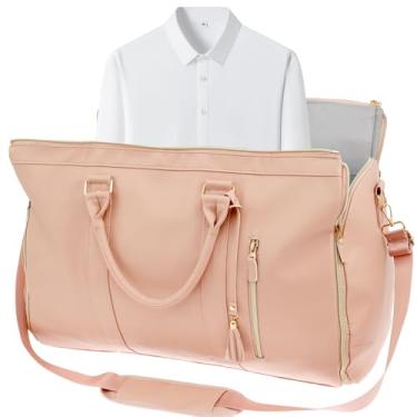 Imagem de KHZSPP Bolsa esportiva conversível, bolsa de viagem para viagem, bolsa de fim de semana com bolsa de sapatos, bolsa de mão grande para mulheres, mala de viagem 2 em 1 para pendurar, Rosa, Moderno